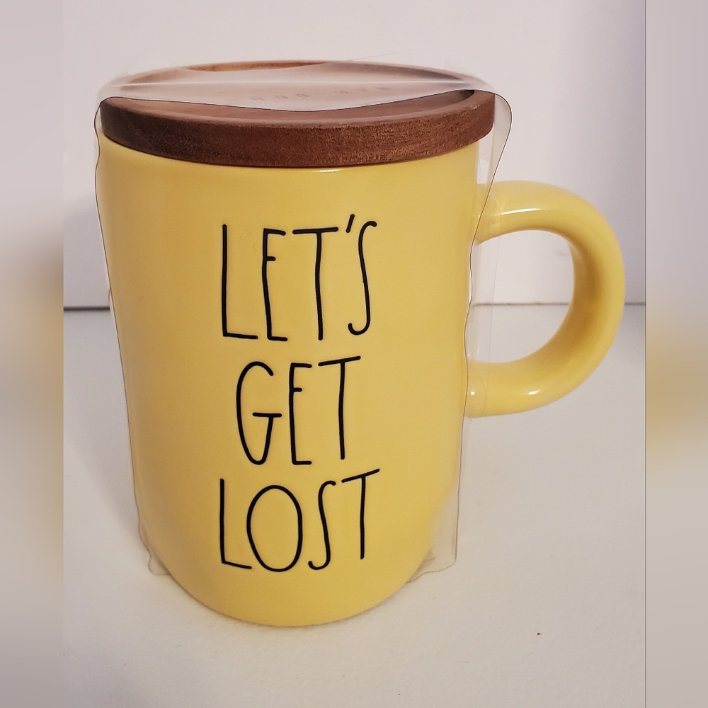 Rae Dunn Yellow LET’S GET LOST Mug w/ Coaster
